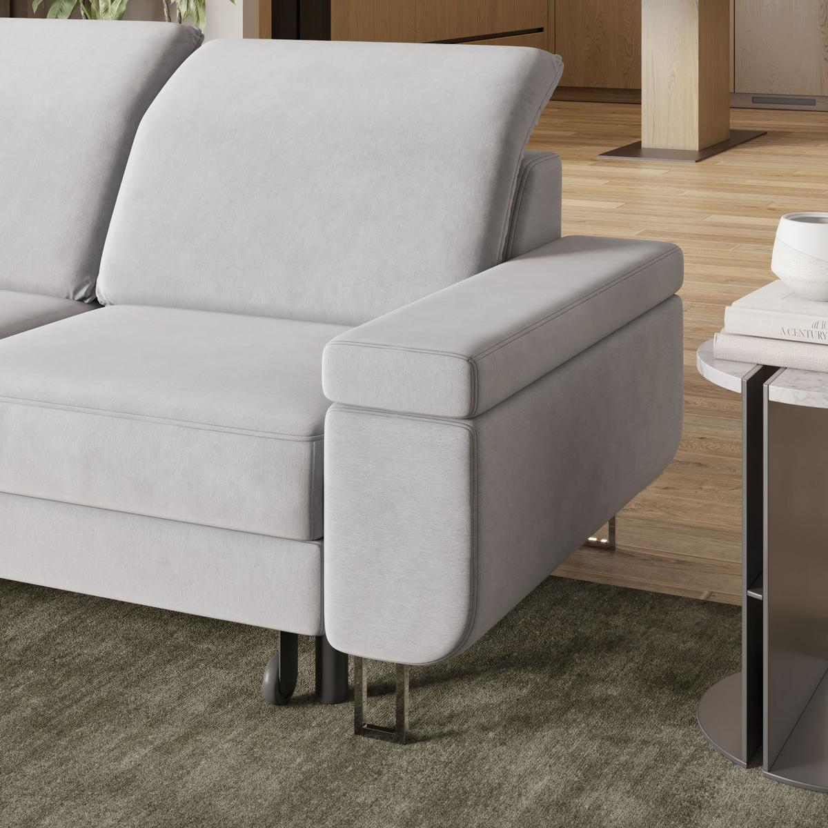ECKSOFA LERMA L-S Grün Velours-Stoff mit Schlaffunktion - Silberfarben/Grün, Holz/Textil (253/190cm) - MASSENO