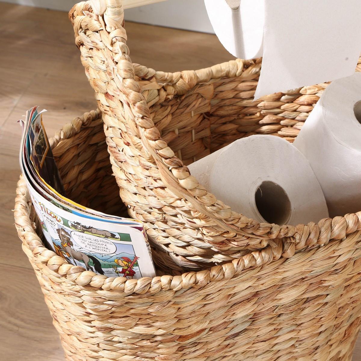 AUFBEWAHRUNGSKORB für Toilettenpapier aus Wasserhyazinthe - Höhe 42 cm - Apfelbaumfarben, Naturmaterialien (15/15/50cm) - Calicosy