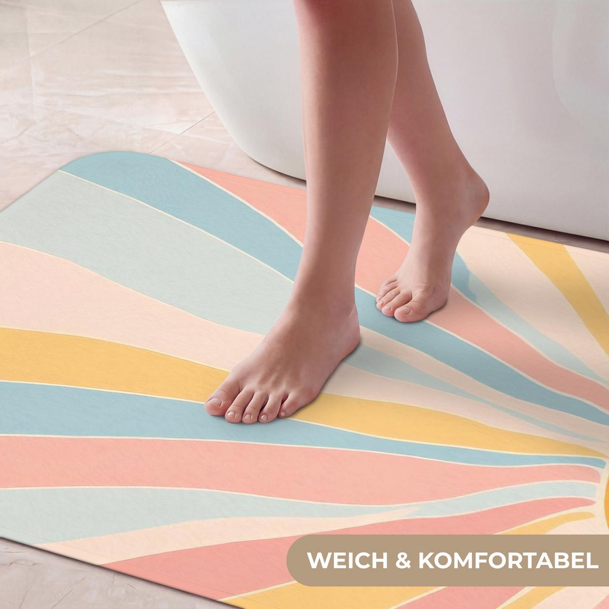 BADEMATTE Illustration - Sonne - Pastellfarben 60x120 cm - Pastellblau, Textil (60/120cm) - OnlyWow