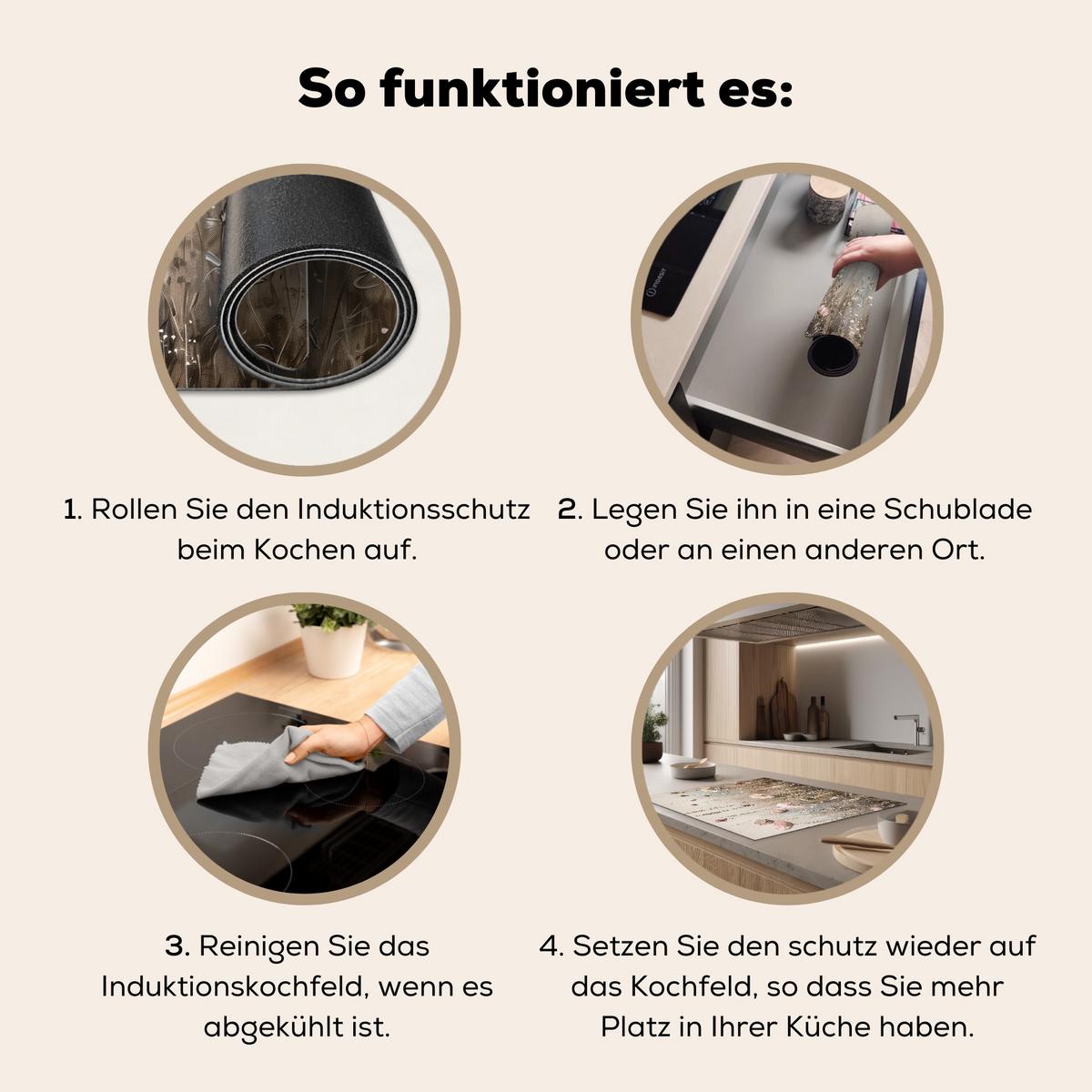 HERDABDECKPLATTE Blumen - Beige - Trockenblumen Induktionsmatte 77x59 cm - Beige, Kunststoff (77/59/0.2cm) - MuchoWow