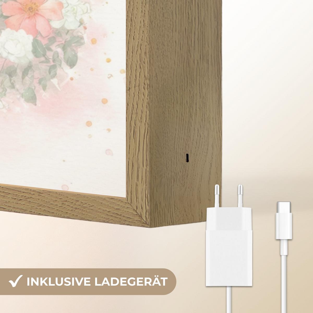 WANDLEUCHTE MIT AKKU Ballerina - Fee - Blumen - Rosa 60x90 cm - Rosa, Holzwerkstoff (60/90/8cm) - OnlyWow