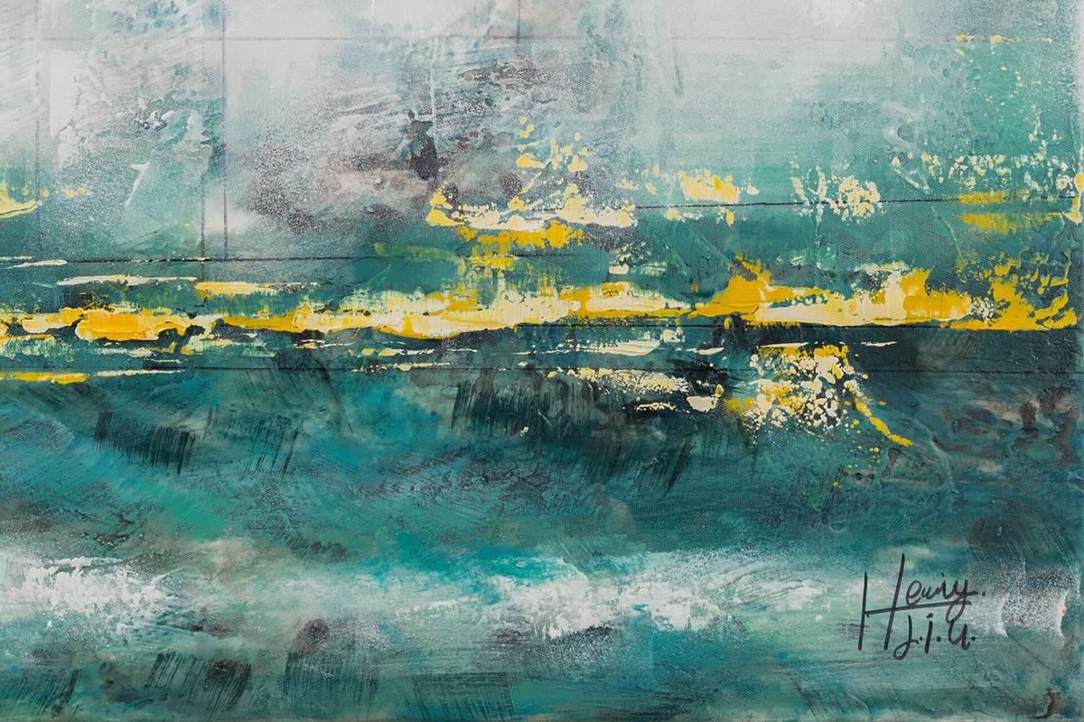 ACRYLBILD HANDGEMALT 80/80 cm - Türkis/Weiß, Holz/Textil (80/80cm) - KUNSTLOFT