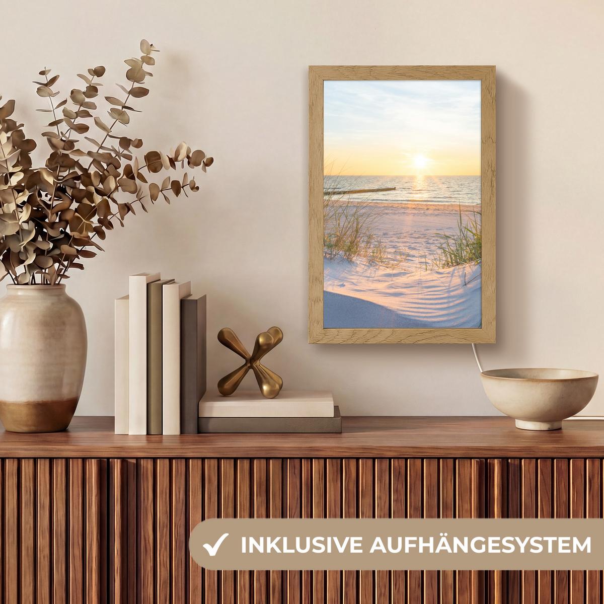 TISCHLEUCHTE Strand - Sonne - Düne - Gras - Sand - Horizont 20x30 cm - Cognac, Holzwerkstoff (8/20/30cm) - OnlyWow