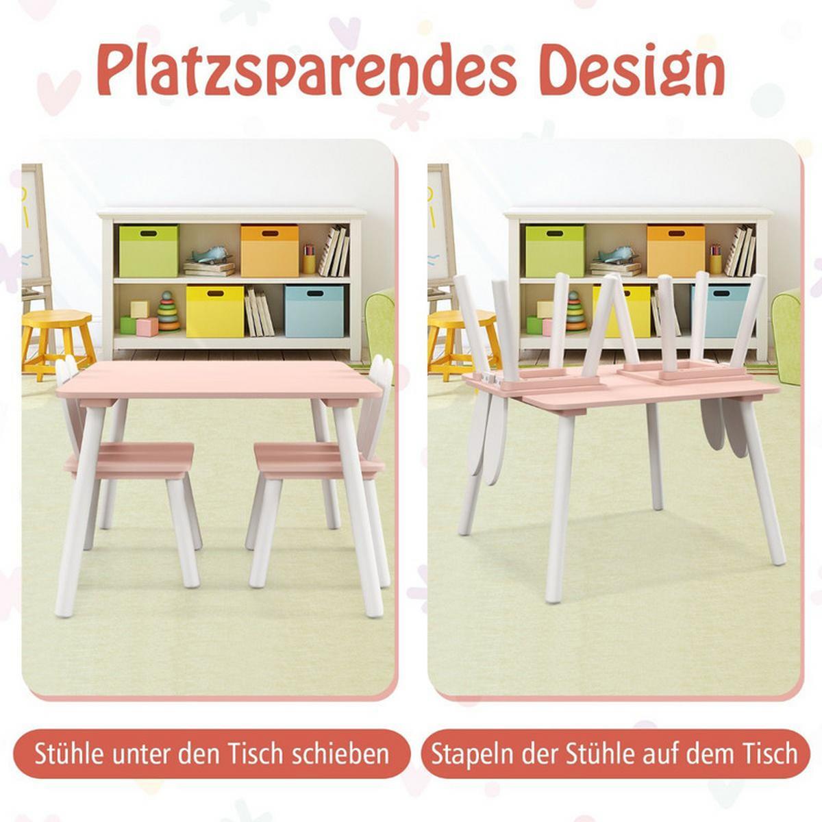 KINDERTISCH mit 2 Stühlen rosa(3-tlg) - Pink, Holzwerkstoff (62/43/62cm) - COSTWAY