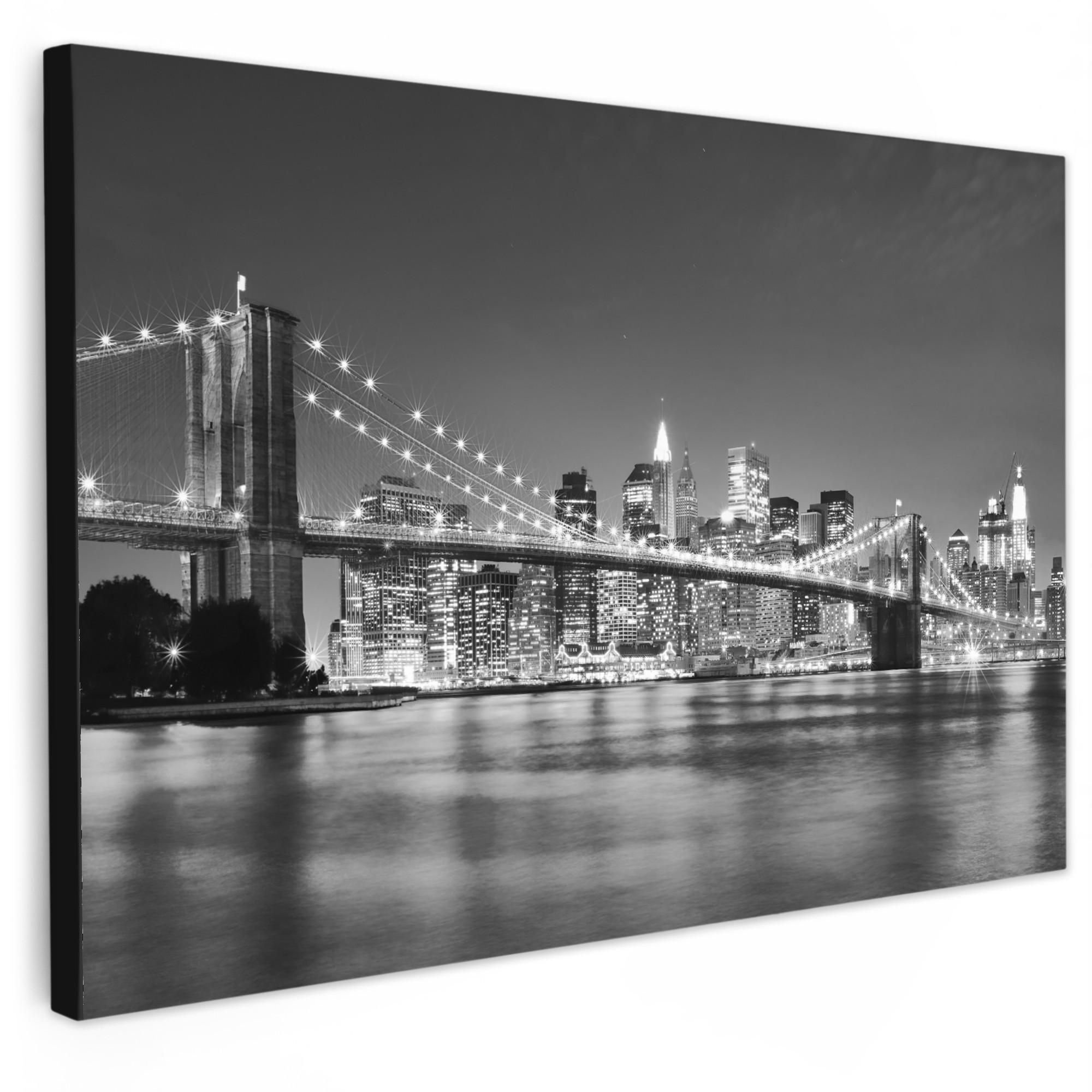 LEINWANDBILD New York - Brücke - Brooklyn - Schwarz und weiß - Architektur XXL 150x100 cm - Schwarz, Textil (150/100cm) - MuchoWow