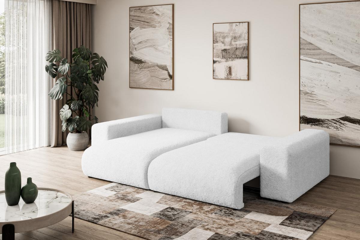 ECKSOFA Ottomane links ESKAR-L 266x176x72 Weiß Bouclé - Schwarz/Weiß, Holzwerkstoff/Kunststoff (266/176cm) - ALTDECOR