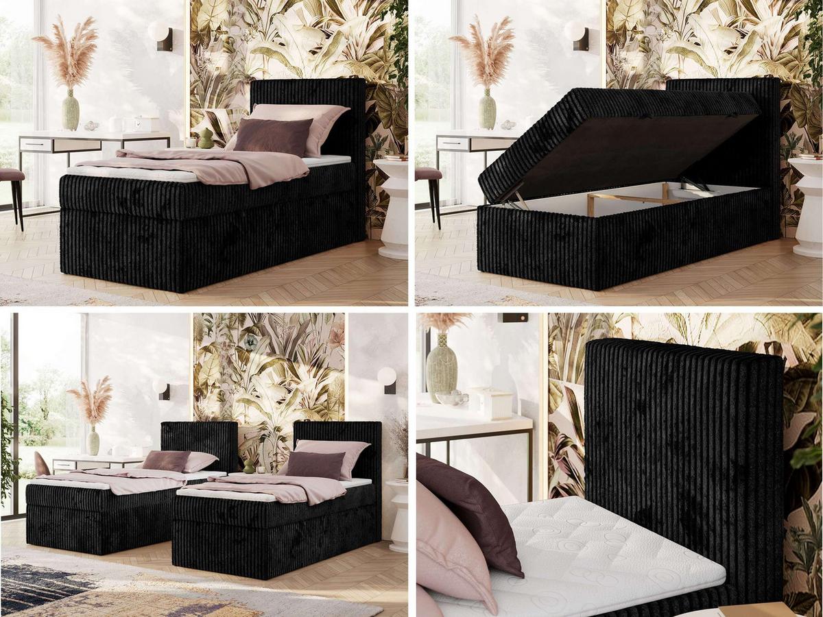 BOXBETT TILIANO 90/200 - Schwarz Cord - H3 - Rechts - Schwarz, Textil (90/200cm) - MKS