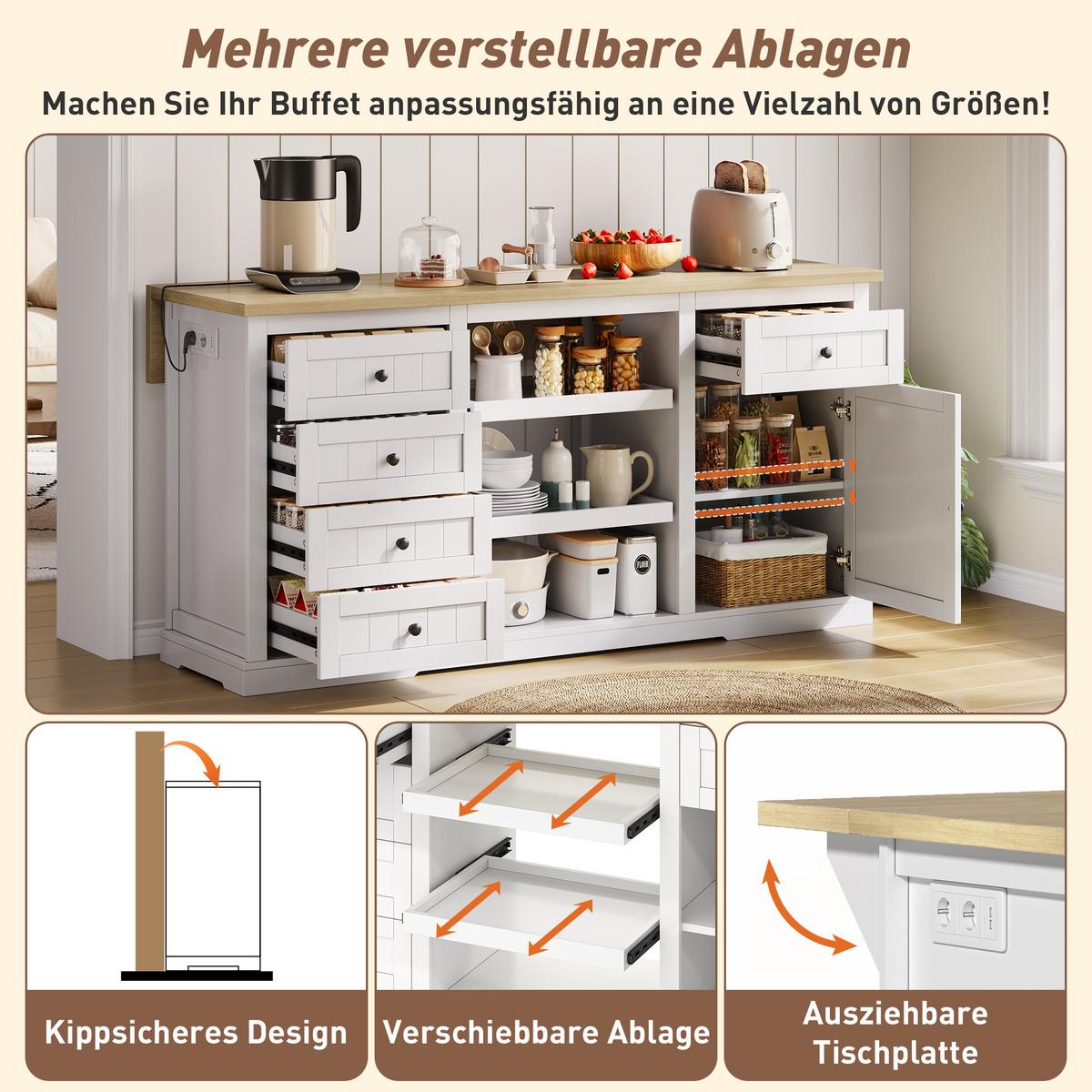 KÜCHENINSEL mit Arbeitsplatte, Schubladen & Stauraum – Weiß/Eiche, 150 cm - Weiß, Holzwerkstoff/Metall (150/76/65cm) - Urban Meuble