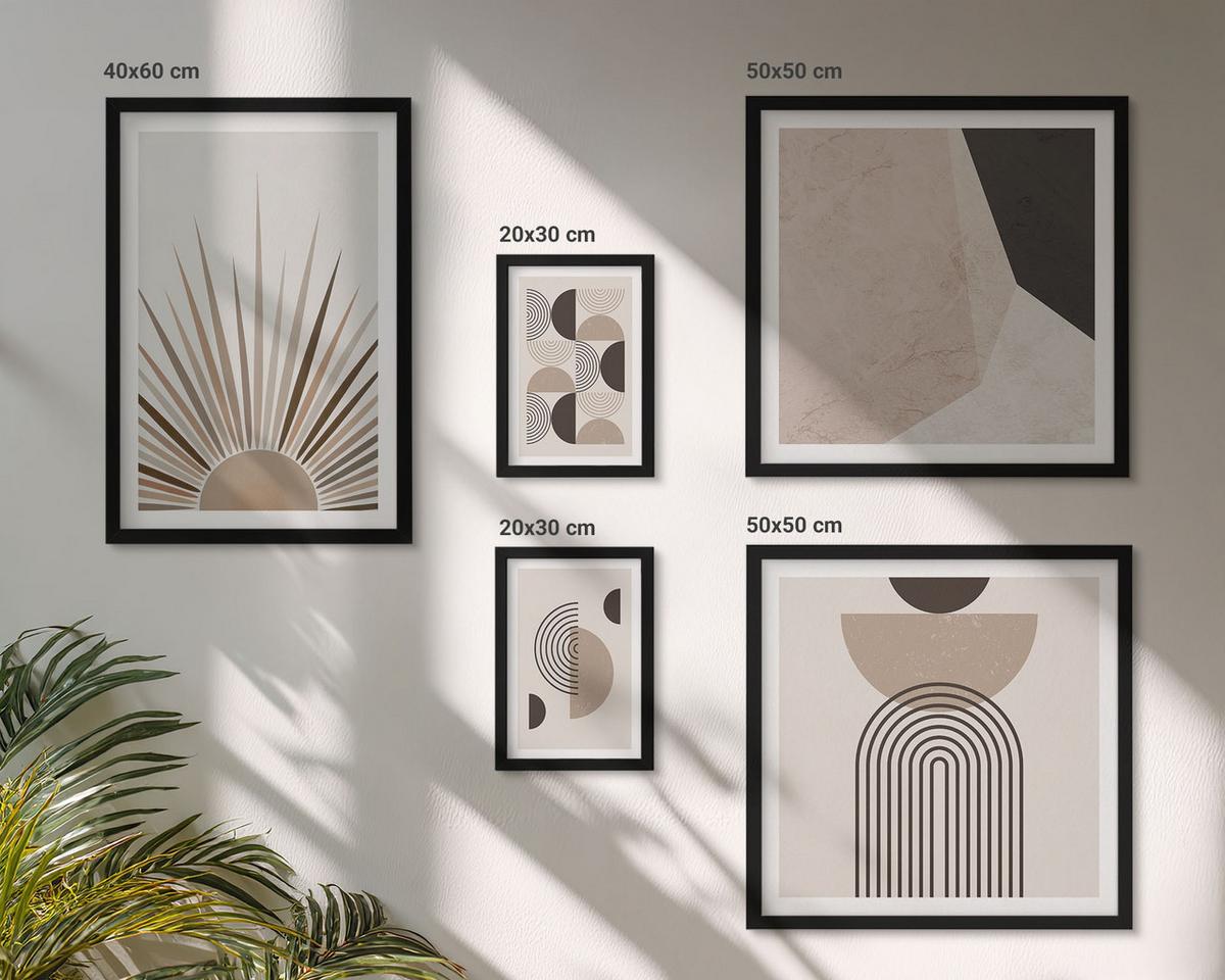 BILDER SET 5er Set - 50x50 cm & 20x30 cm & 40x60 cm Schwarzer Rahmen - Abstrakte beige und braune Formen - Schwarz, Kunststoff (40/60cm) - TULUP
