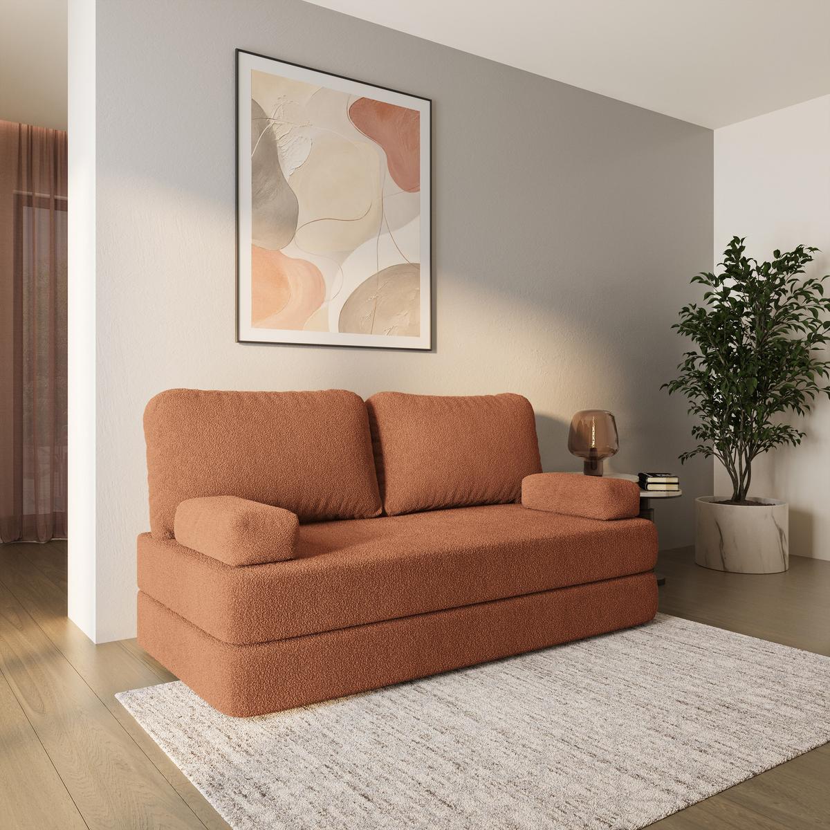 BETTSOFA NIKSI aus Schaumstoff Bucle-Stoff Orange Schlaffunktion - Orange, Textil (170/86/80cm) - MASSENO