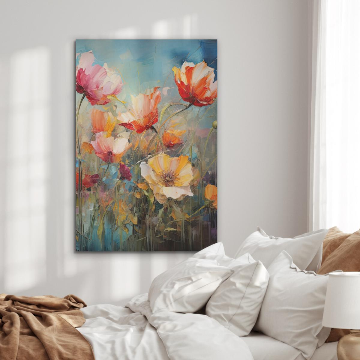 AKUSTIKBILD Blumen - Aquarell - Kunst - Botanisch - Natur Wanddeko 70x100 cm - Orange, Kunststoff (70/100/0.9cm) - MuchoWow
