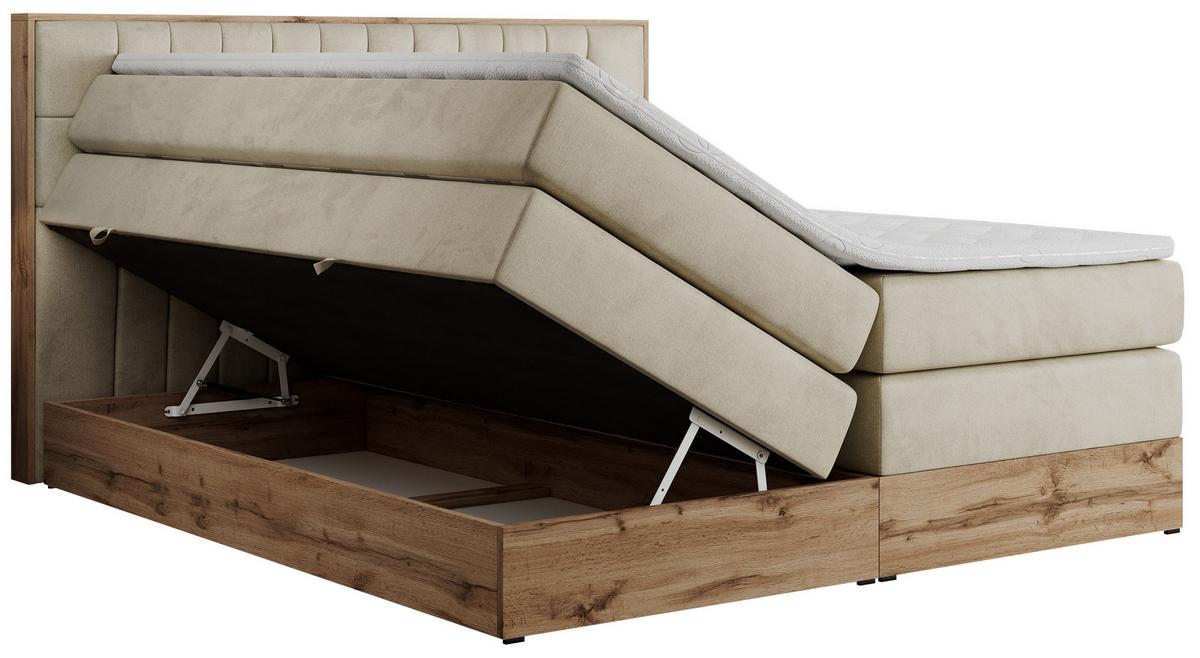BOXSPRINGBETT AMORE KING 140/200 Beige Velvet - H3 - Beige, Holz/Textil (140/200cm) - MKS