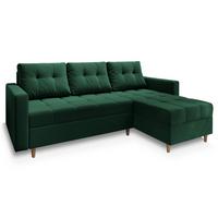 ECKSOFA MILO L Grün Plüsch-Stoff mit Schlaffunktion - Braun/Grün, Holz/Textil (220/140cm) - MASSENO