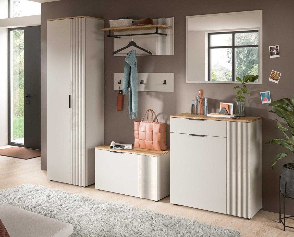 FLURSCHRANK Kaschmir Sand und Evoke Eiche, Schuhschrank 60 x 160 cm mit viel Stauraum - Kaschmir/Eichefarben, Holzwerkstoff/Kunststoff (60/190/36cm) - Inn.Furn