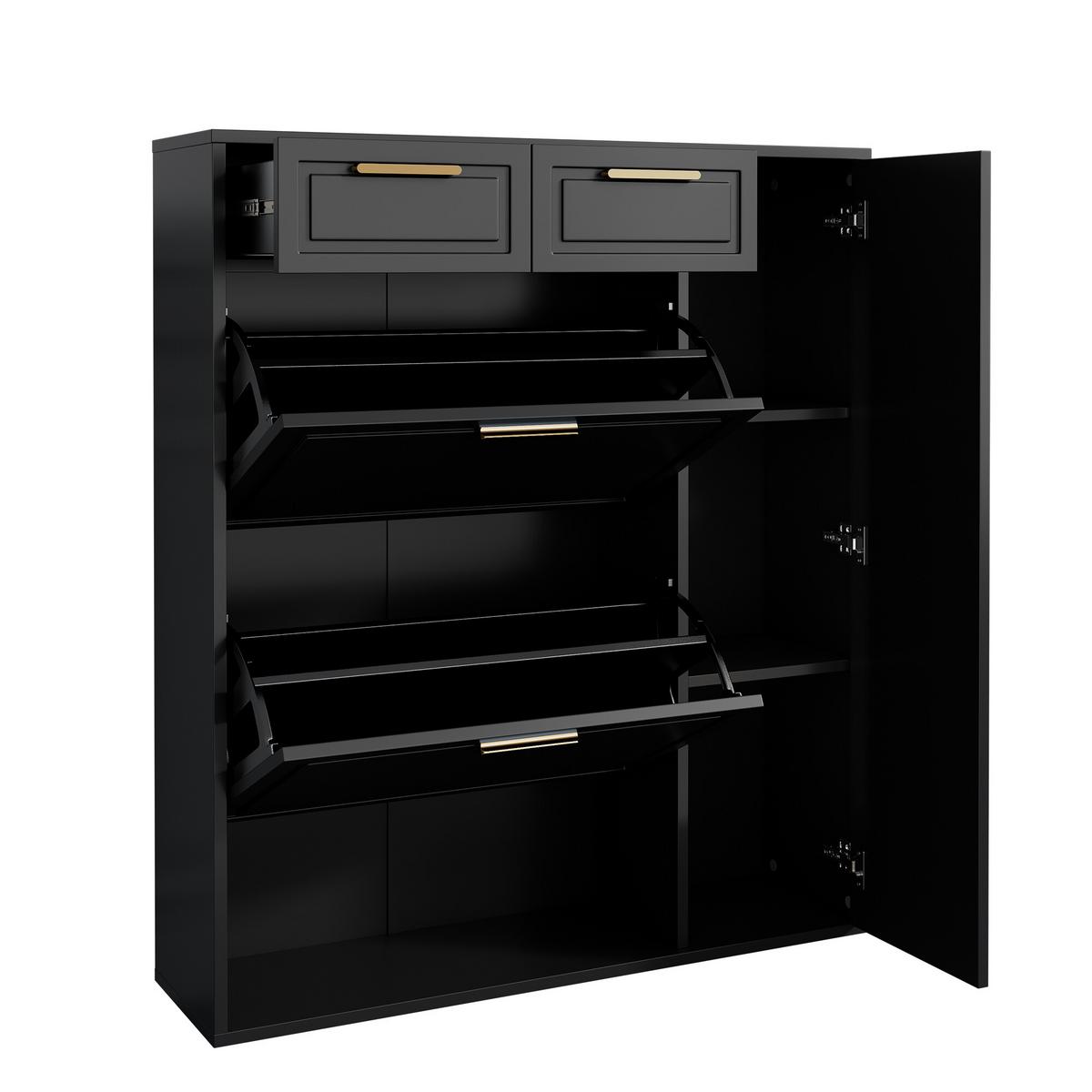 SCHUHSCHRANK mit verstellbaren Regalen und Schubladen, Schwarz - Schwarz, Holzwerkstoff (24/107/95cm) - Urban Meuble