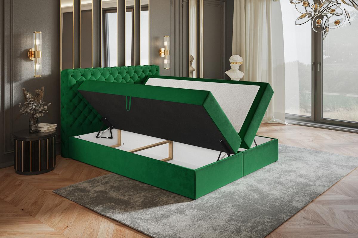 BOXBETT MIAMI mit 2 Bettkästen, 140x200, Farbe: Grün, Velourstoff, Doppelbett mit Bonell-Matratze - Grün, Holz/Kunststoff (140/200cm) - Alpi-Möbel