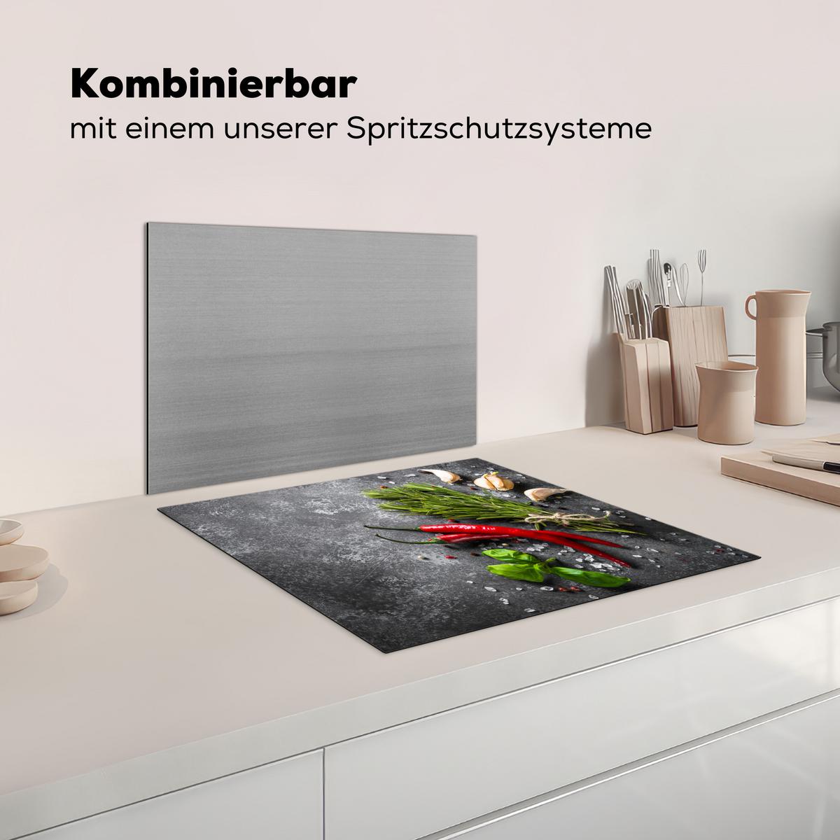 HERDABDECKPLATTE Pfeffer - Kräuter - Gewürze - Beton Ceranfeldabdeckung 59x52 cm - Rot, Kunststoff (59/52/0.2cm) - MuchoWow