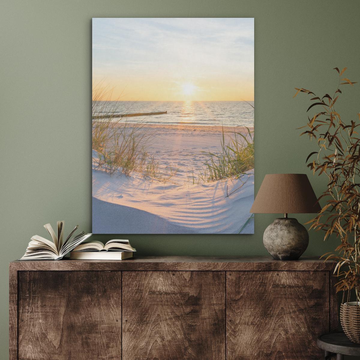 AKUSTIKBILD Strand - Sonne - Düne - Gras - Sand - Horizont Wandbilder 60x80 cm - Hellblau, Kunststoff (60/80/0.9cm) - MuchoWow