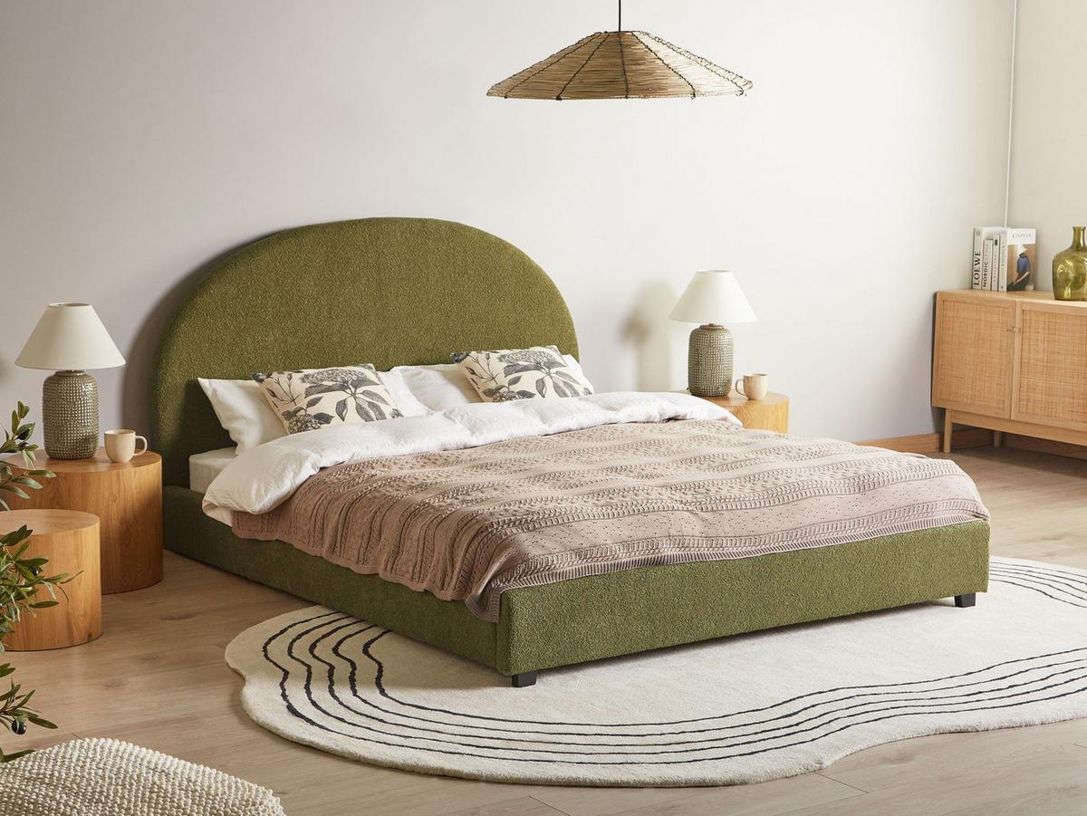 BETT mit Lattenrost 160/200 cm Bouclé Olivgrün Vaucluse - Grün, Textil (160/200cm) - Beliani