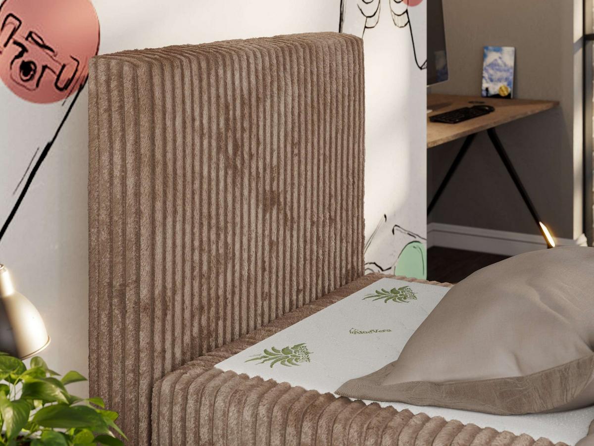 JUGENDBETT TILIO DUO 90/200 - Braun Cord - H3 - Links Seite - Braun, Textil (90/200cm) - MKS