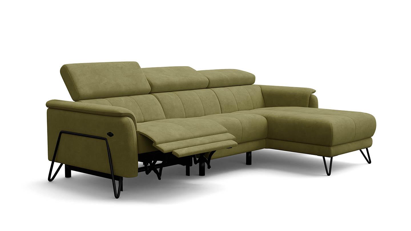 ECKSOFA RODEN 4-Sitzer mit Relax, olive, Veloursstoff - Grün, Holz/Textil (268/92cm) - Wozimo