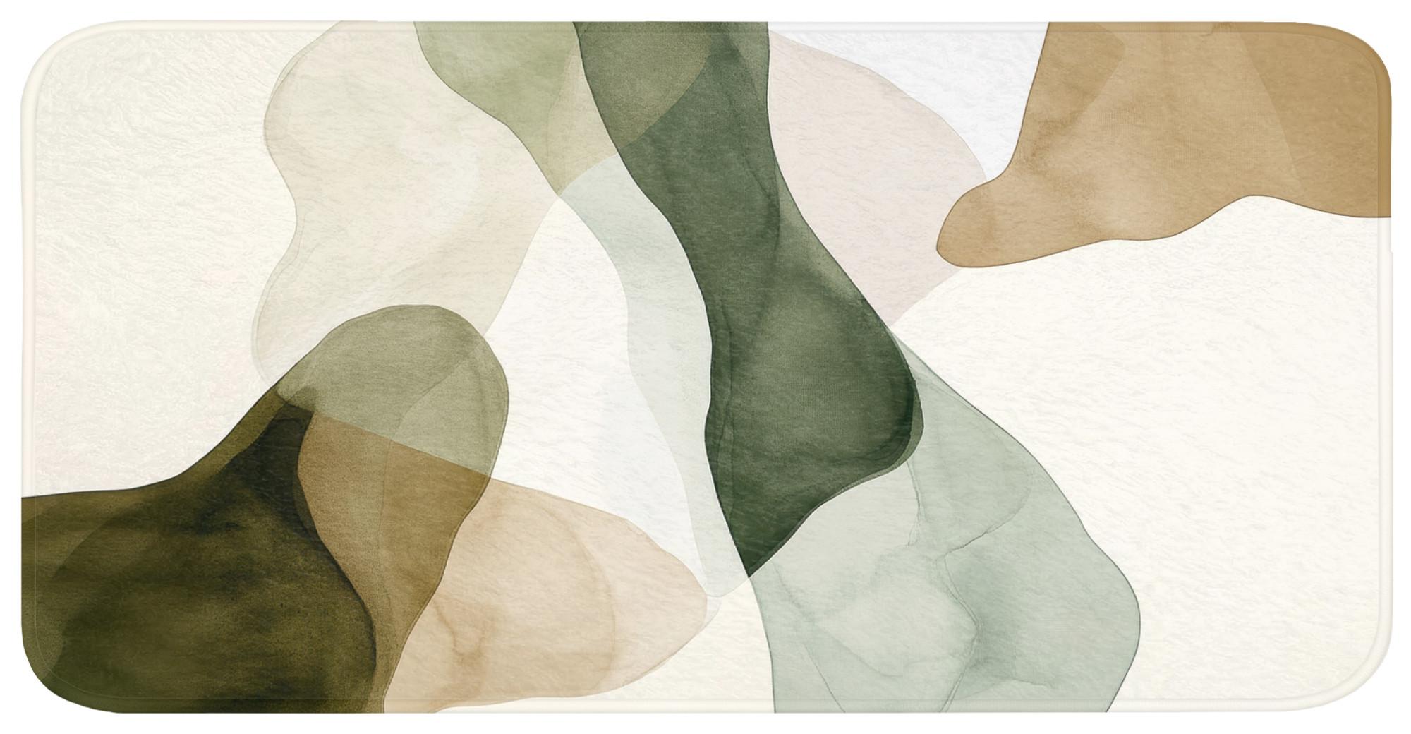 BADEMATTE Japandi - Abstrakt - Grün Badezimmerteppich 120x60 cm - Grün, Textil (120/60cm) - OnlyWow