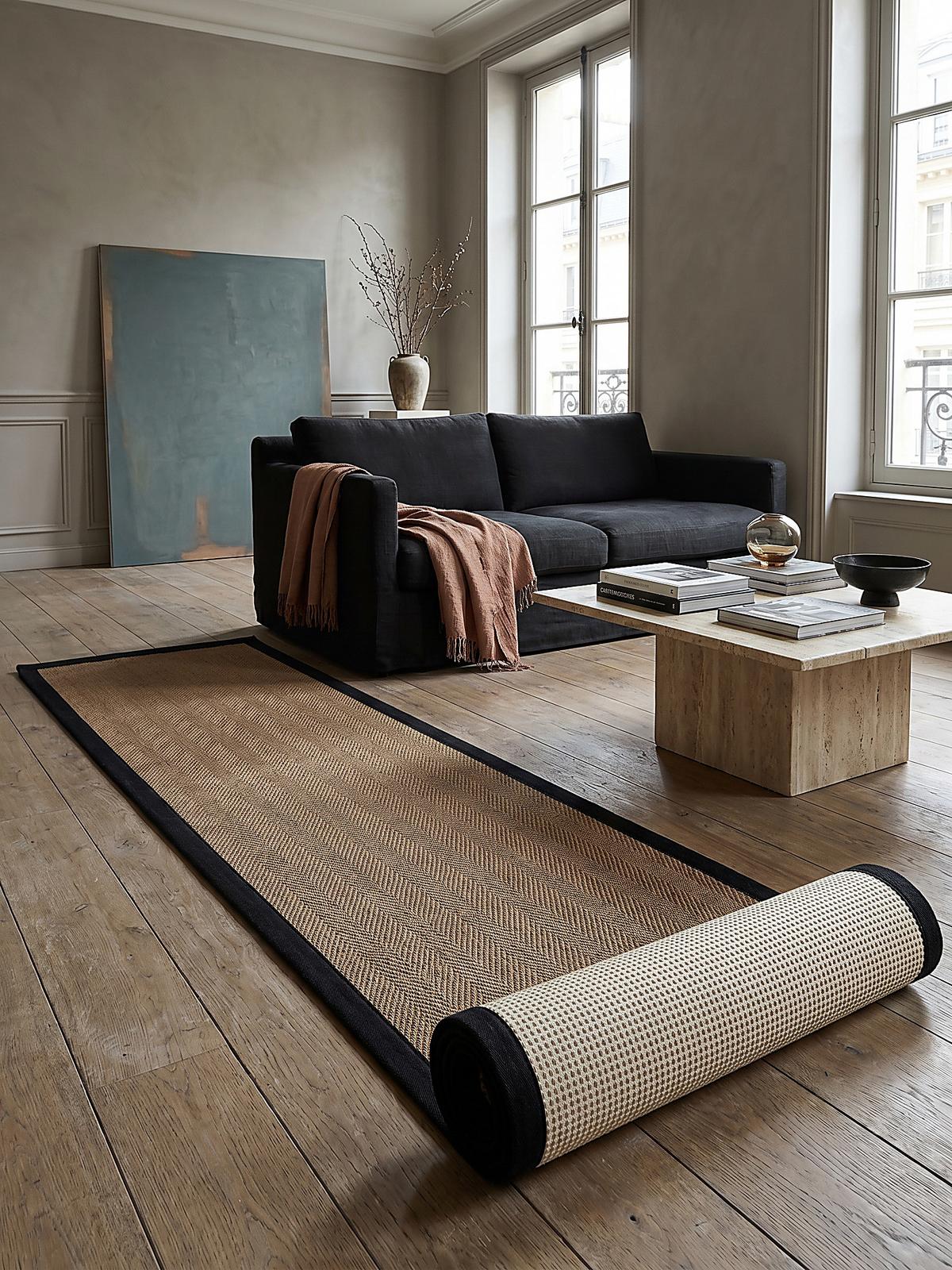 JUTETEPPICH TRENT, geometrisch, Braun-Schwarz, 60 x 800 cm - Schwarz/Naturfarben, Textil (800/60cm) - KADIMA DESIGN