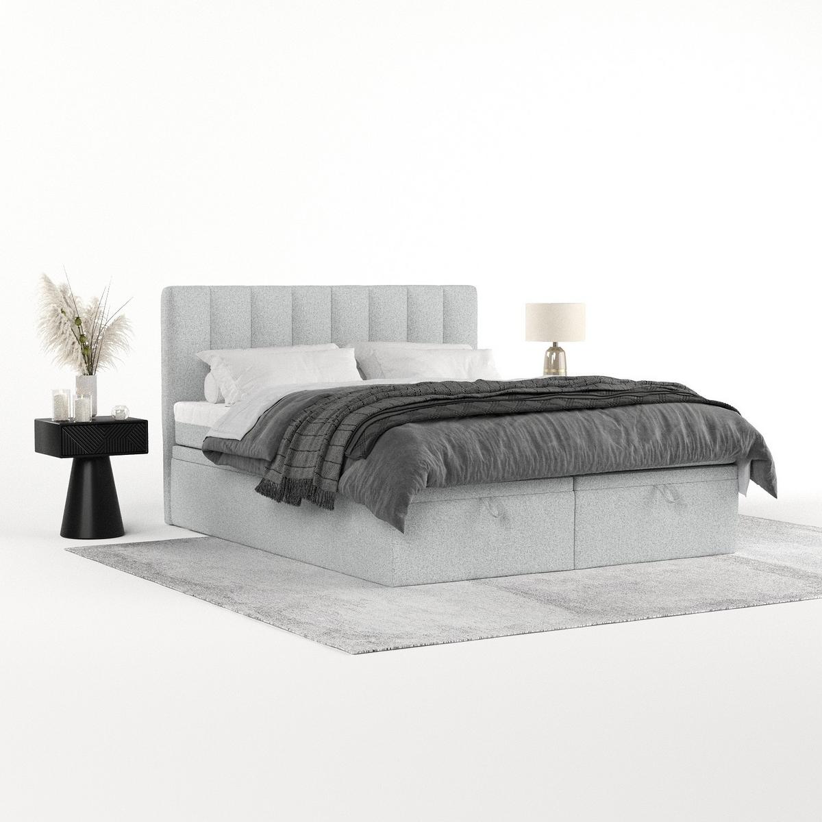BOXBETT Lume 160/200 cm Hellgrau im Riva Stoff - Hellgrau/Schwarz, Holz/Holzwerkstoff (160/200cm) - AltaBeds