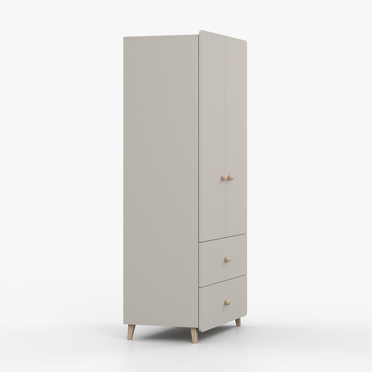 DREHTÜRENSCHRANK MARIO 2D 90 cm Kaschmir/Kaschmir, 2-türig, zwei Schubladen, Holzgriffe - Kaschmir/Eukalyptusholzfarben, Holz/Holzwerkstoff (90/204/50cm) - imoebel24