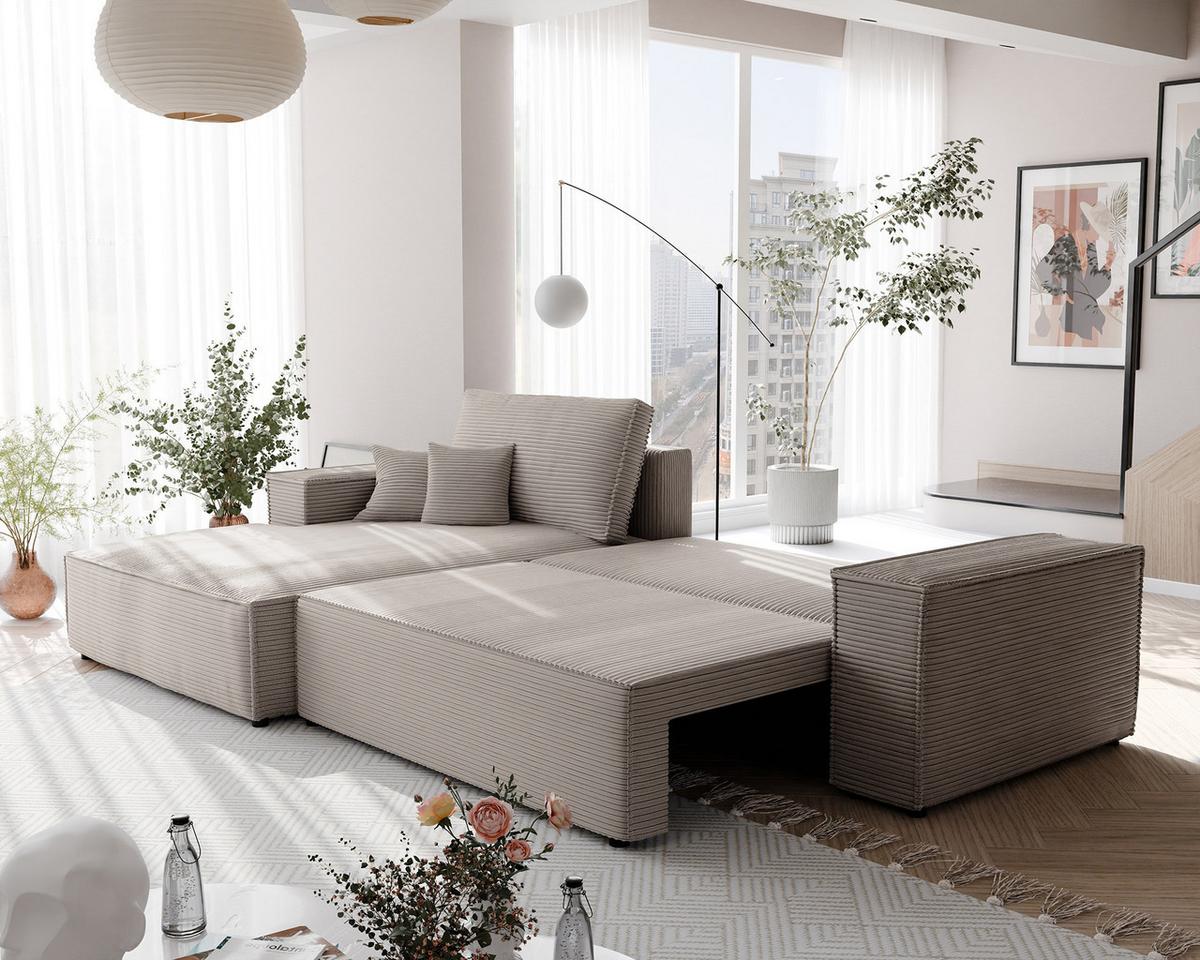 ECKSOFA NOVA Links mit Schlaffunktion und Bettkasten Cappuccino - Cappuccino, Kunststoff/Textil (294/185cm) - Idohome