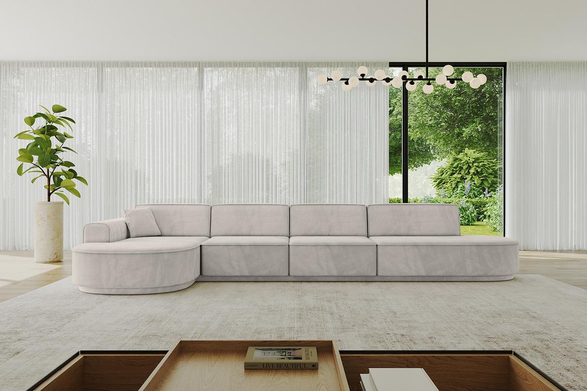ECKSOFA Ottomane Links MARI-L3-v3 - 413x171x83 cm Hellbraun Velours - Hellbraun/Schwarz, Holzwerkstoff/Kunststoff (413/171cm) - ALTDECOR