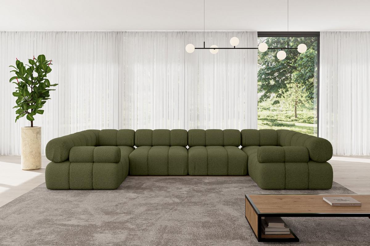 WOHNLANDSCHAFT modulares Sofa Birno-U2 - 380x190x70 cm Grün Bouclé - Grün, Holzwerkstoff/Textil (380/70/190cm) - ALTDECOR