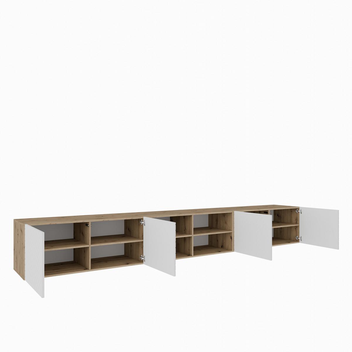 LOWBOARD CAVA 300/41/40 cm, Hängender TV-Schrank Eiche Artisan - Weiß/Eiche Artisan, Holzwerkstoff (300/41/40cm) - MASSENO