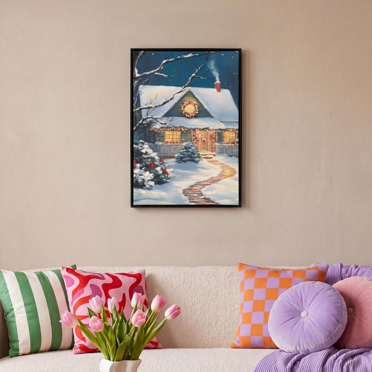 LEINWAND Bilder mit Rahmen - Weihnachten - Weihnachtsbaum - Winter - Zuhause - Schnee - 40x60 - Smaragdgrün, Textil (40/60cm) - MuchoWow