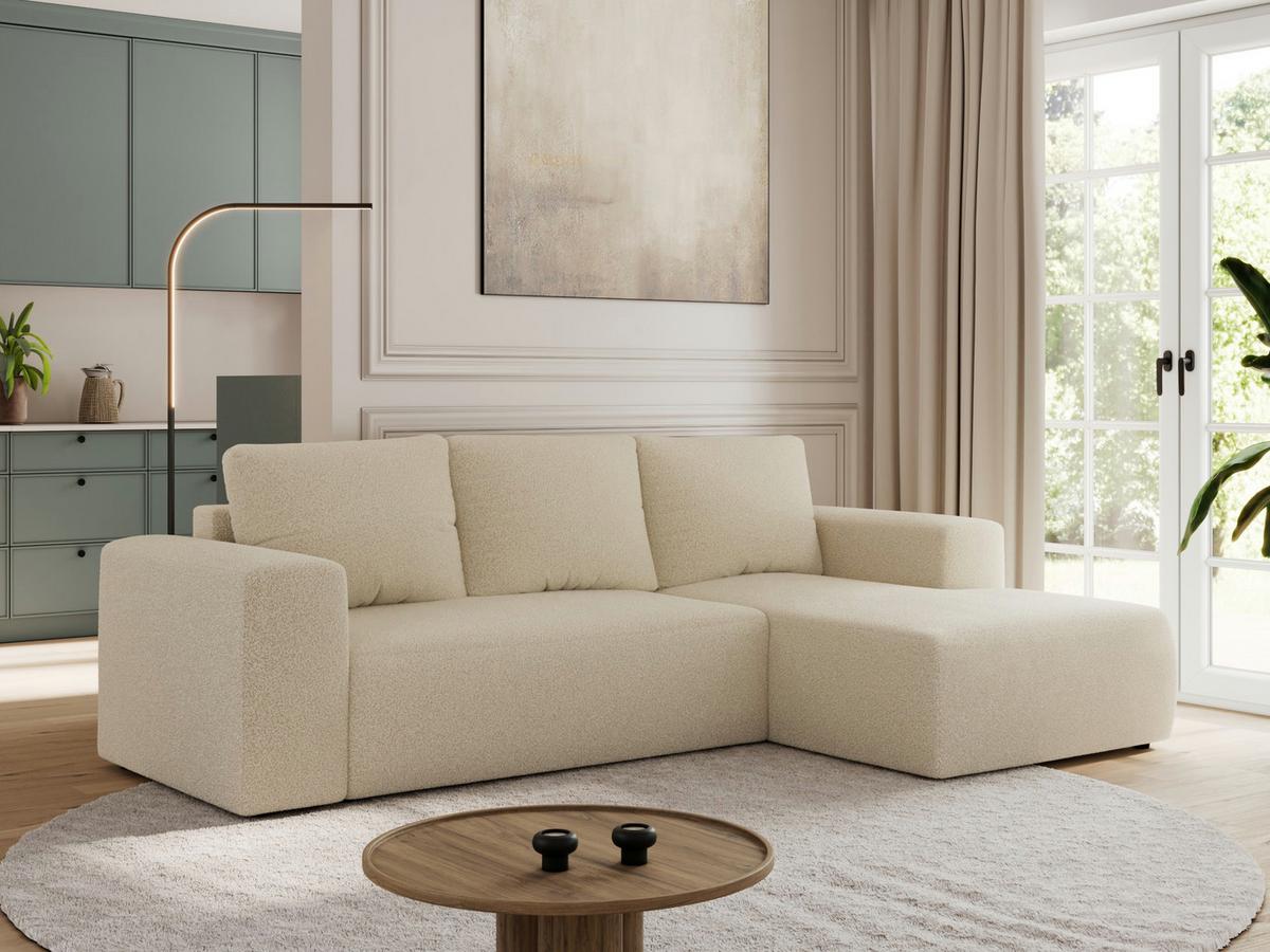 ECKSOFA TRENTINO L Beige Boucle - Rechts - Beige/Schwarz, Kunststoff/Textil (164/266cm) - MKS