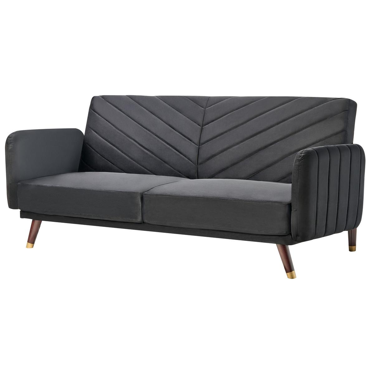 3-SITZER-SCHLAFSOFA Samtstoff Schwarz Senja - Schwarz, Textil (200/87/95cm) - Beliani