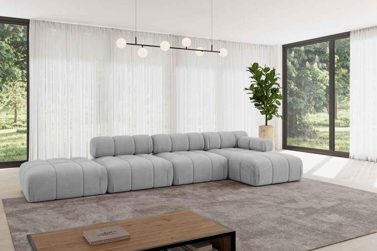 ECKSOFA modulares Sofa Lizur-L2 - 380x160x70 cm Hellgrau Velours - Hellgrau, Holzwerkstoff/Textil (380/160cm) - ALTDECOR
