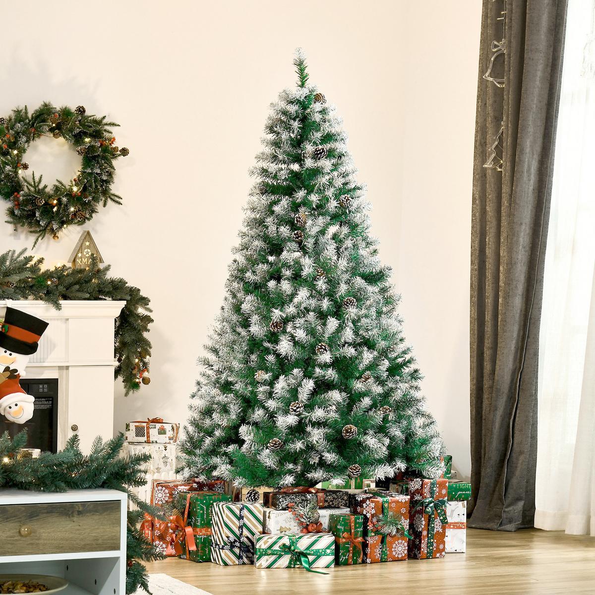 KÜNSTLICHER Weihnachtsbaum, 180 cm Christbaum mit Kunstschnee, Indoor - Grün, Kunststoff (180cm) - HOMCOM