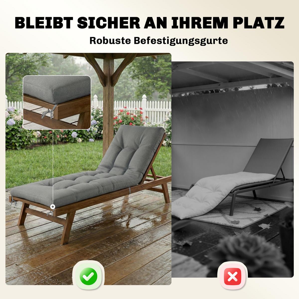 SITZKISSEN aus Polyester & PP-Baumwolle Hellgrau - Hellgrau, Textil (65/13/198cm) - Outsunny