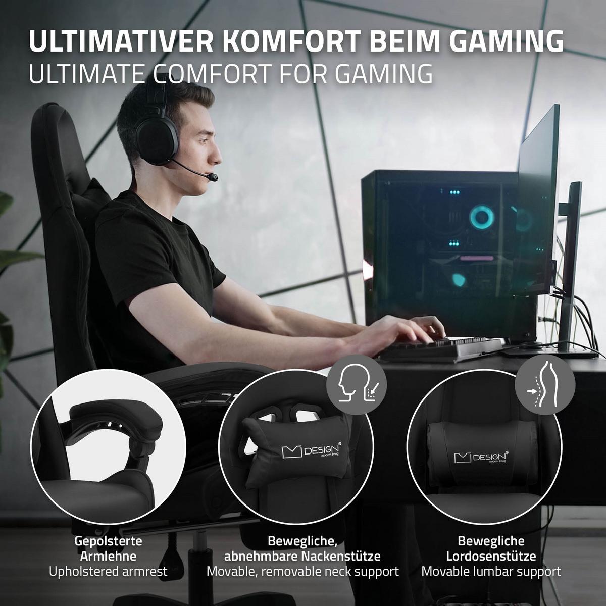 GAMINGSTUHL Schwarz aus Kunstleder - Schwarz, Kunststoff/Metall (62/119/62cm) - ML-DESIGN