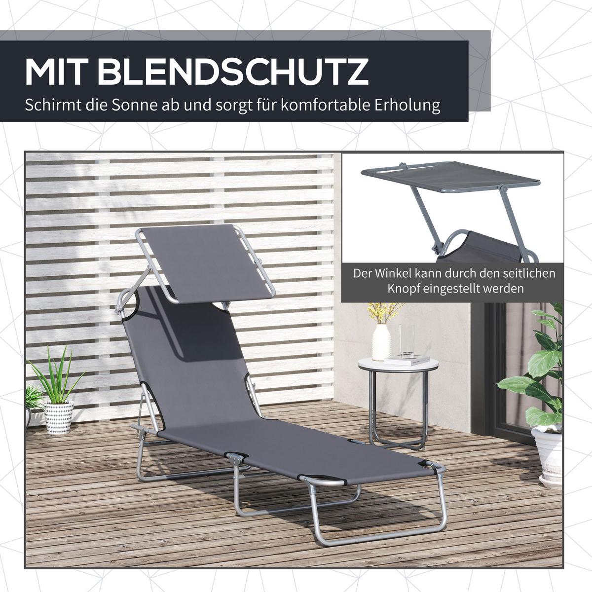 SONNENLIEGE mit Sonnenschutz, Grau - Grau, Metall (58/36/187cm) - Outsunny