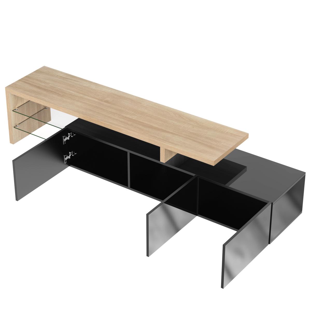 LOWBOARD mit LED-Beleuchtung, 3 Schubladen und Offene Fächer - Schwarz, Glas/Holzwerkstoff (197/42/39cm) - Urban Meuble