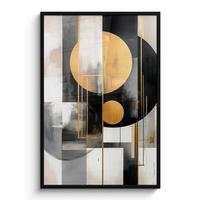 POSTER MIT RAHMEN Abstrakt - Gold - Silber - Formen - Ästhetisch - Modern Bilderleiste 80x120 cm - Goldfarben, Papier (80/120cm) - MuchoWow