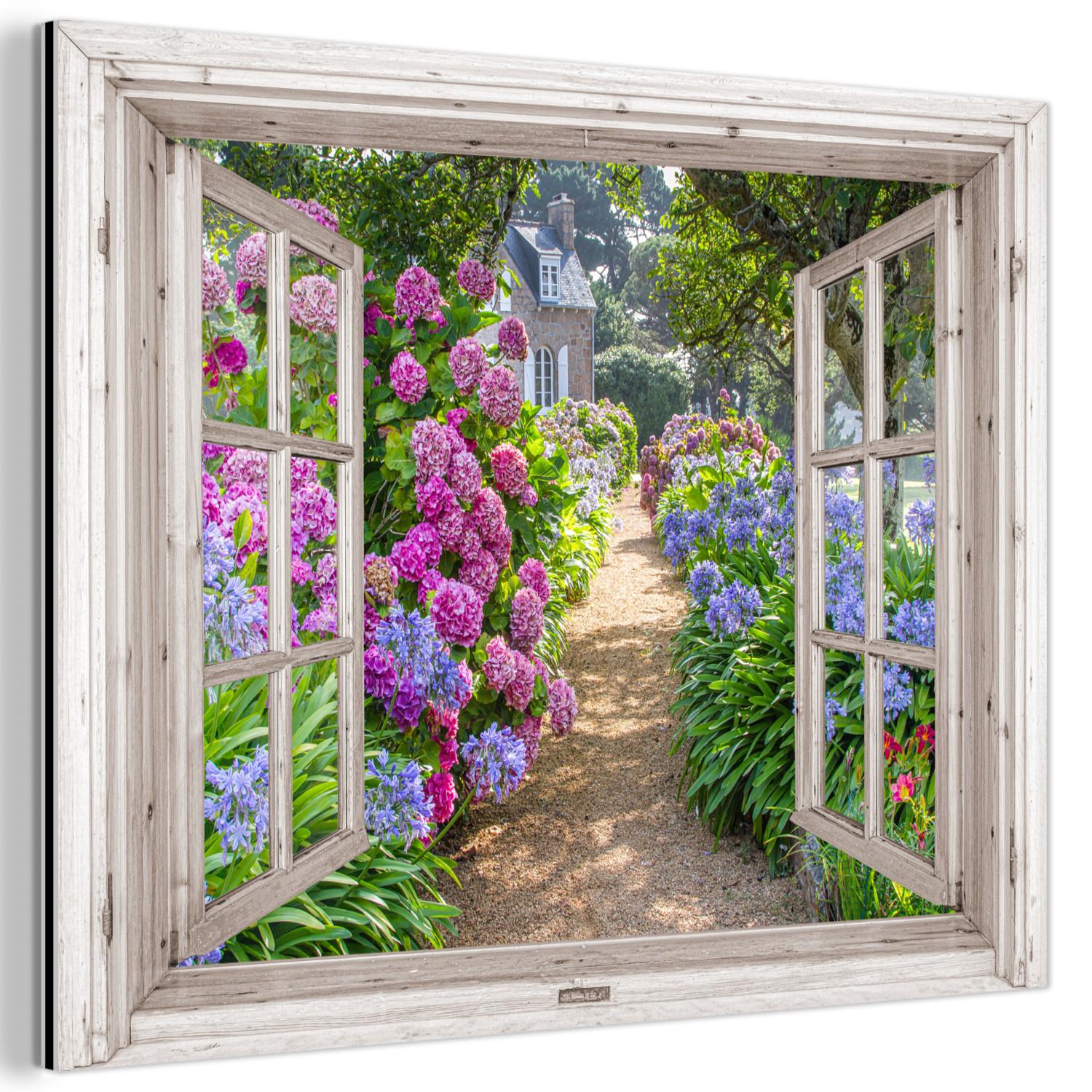 METALLBILD Hortensie - Durchsichtig - Blumen - Sommer - Lila - Weg 40x30 cm - Lila, Metall (40/30cm) - MuchoWow