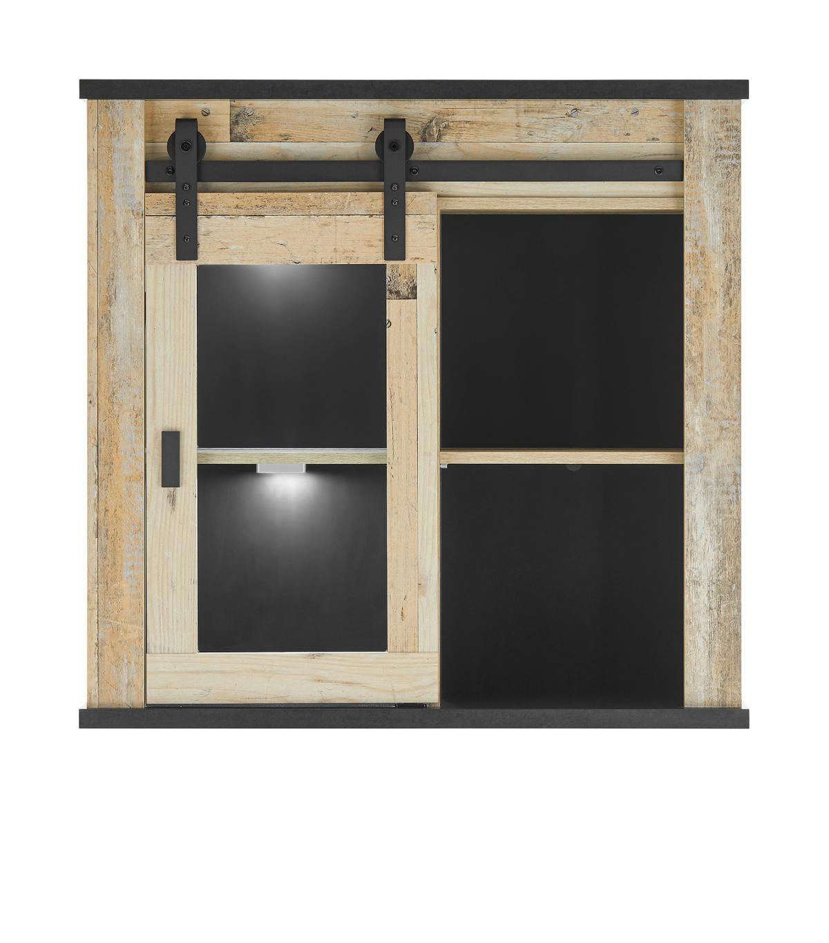 HÄNGESCHRANK Used Wood hell, anthrazit 93 cm Vintage, Küchenschrank mit Schiebetür - Anthrazit/Schwarz, Glas/Holzwerkstoff (93/90/31cm) - Furn.Design