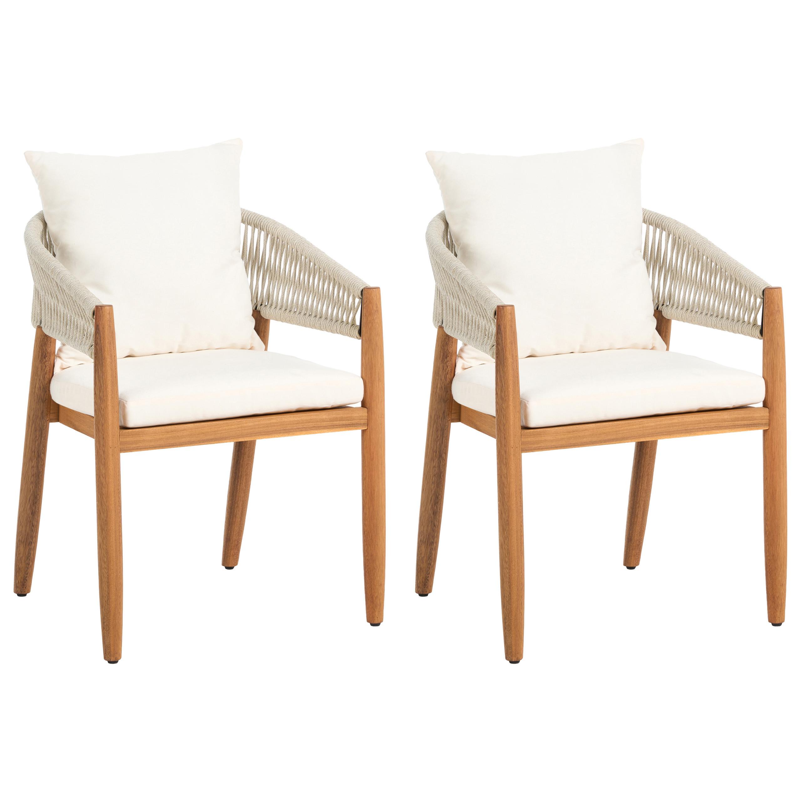GARTENSTUHL 2er Set Akazienholz Weiß Marzamemi - Braun/Weiß, Holz (59/87/53cm) - Beliani
