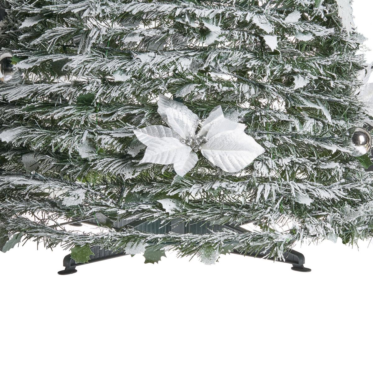 KÜNSTLICHER Weihnachtsbaum mit Schnee klappbar LED 185 cm Weiß Firvana - Silberfarben/Weiß, Kunststoff (185cm) - Beliani
