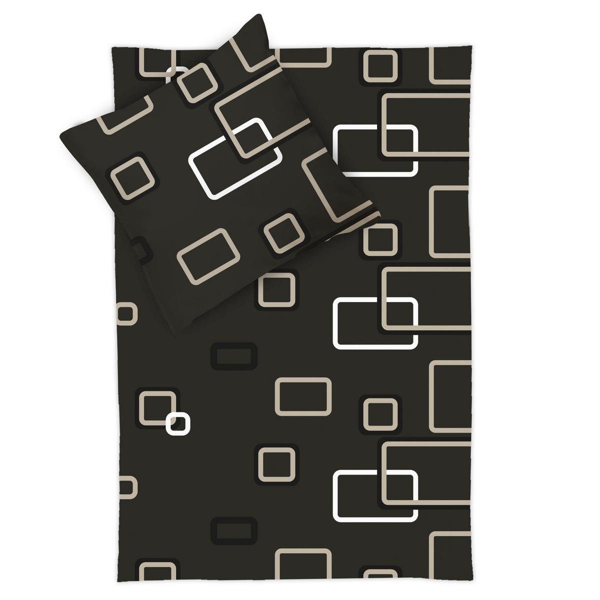 BETTWÄSCHE Noa 155x220cm + Kissenbezug 80x80cm Anthrazit Ornamente Renforcé - Anthrazit, Textil (220/155cm)
