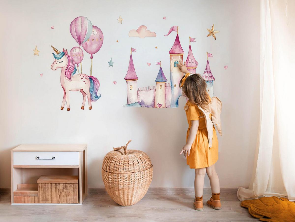 WANDAUFKLEBER 60x82cm - Einhornschloss - Multicolor, Kunststoff (60/82/0.1cm) - Wallfluent