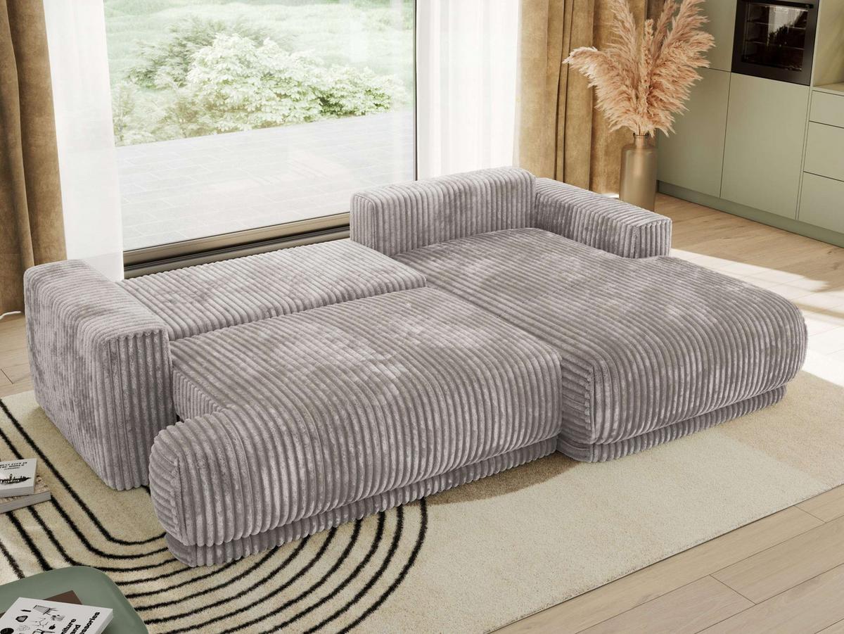 ECKSCHLAFSOFA RINA L Hellgrau Cord - rechts - Hellgrau/Schwarz, Kunststoff/Textil (170/267cm) - MKS